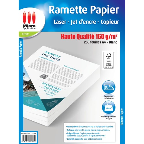 Ramette Papier Haute Qualité - 250 feuilles 160 g/m²
