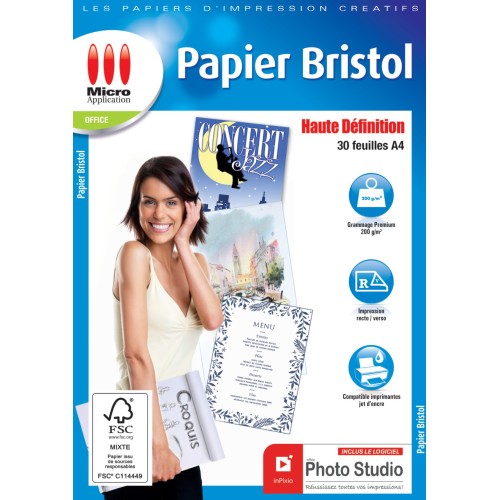 Papier Bristol Haute Définition - 30 feuilles Mates A4 - 200 g/m²