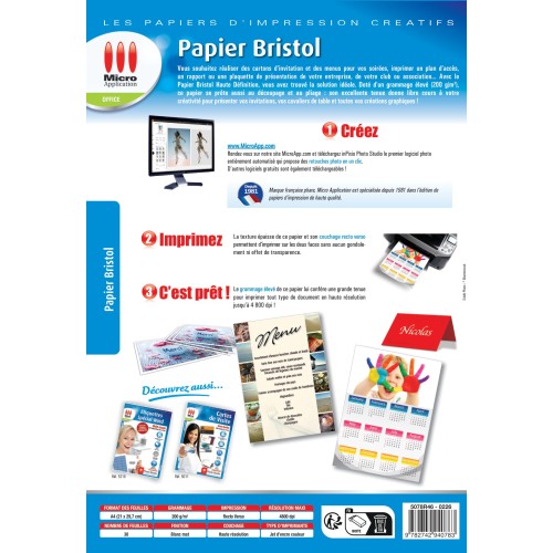 Papier Bristol Haute Définition - 30 feuilles Mates A4 - 200 g/m²