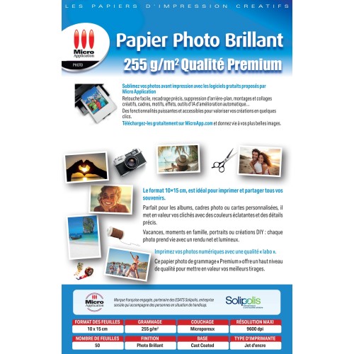 Papier Photo Brillant 10x15 - Premium - 255 g/m² - 50 feuilles