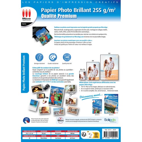 Papier Photo Brillant A4 - Premium - 255 g/m² - 20 Feuilles