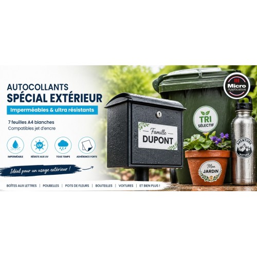 Autocollants Spécial Extérieur - 7 feuilles A4 blanches imperméables