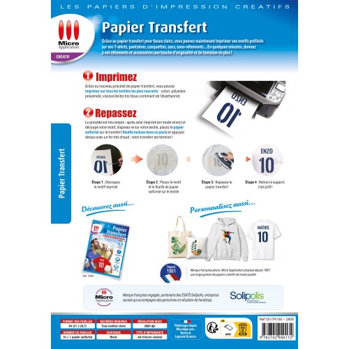 Papier Transfert T-shirt pour Textiles Clairs – 10 Feuilles A4 – Idéal pour Impression Personnalisée sur T-shirts, Sweats