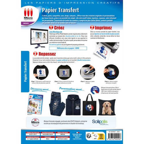 Papier Transfert T-Shirt pour Textiles de Couleur - 6 feuilles de papier A4 Transfert coton foncé