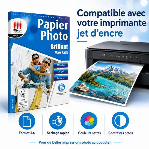 Papier Photo Brillant A4 - Maxi Pack - 170 g/m² - 50 Feuilles