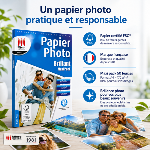 Papier Photo Brillant A4 - Maxi Pack - 170 g/m² - 50 Feuilles