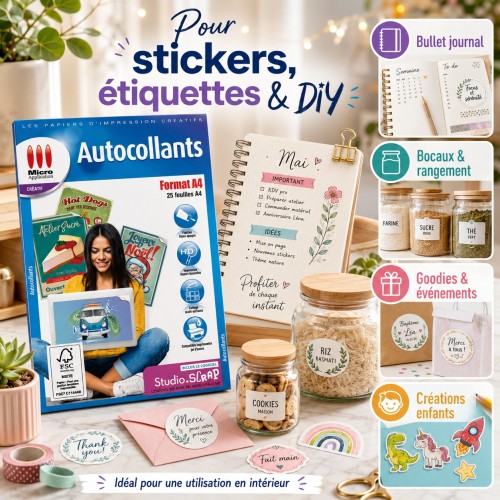 Autocollants Format A4 - 25 feuilles A4 blanches mates