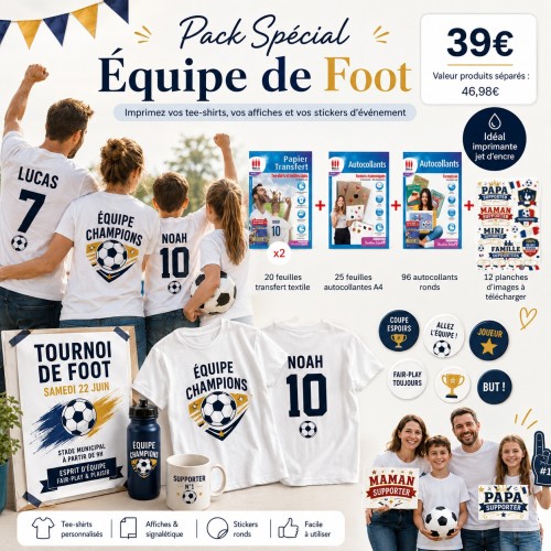 Pack Supporter Foot 2026 – Transfert textile + Autocollants à imprimer