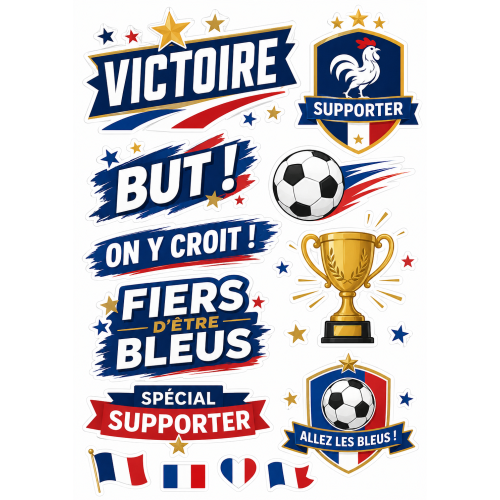 Pack Supporter Foot 2026 – Transfert textile + Autocollants à imprimer
