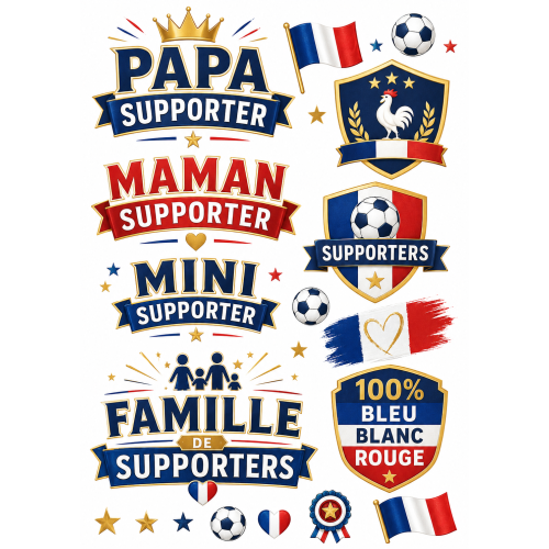 Pack Supporter Foot 2026 – Transfert textile + Autocollants à imprimer