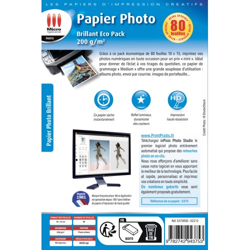 Papier Photo Brillant 10x15 - Eco pack - 200 g/m² - 80 feuilles