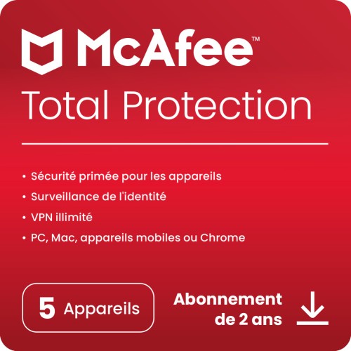 McAfee Total Protection 2024 - 2 ANS - 5 appareils