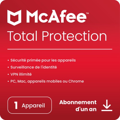 1 An 1 Appareil: McAfee Total Protection 2025 - 1 AN - 1 appareil