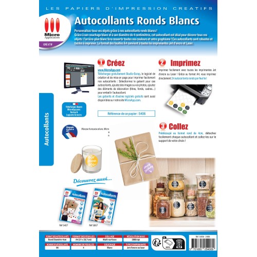 Autocollants Ronds Blancs - 4 feuilles A4 - 96 autocollants