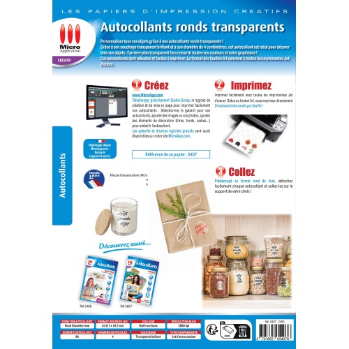 Autocollants Ronds Transparents - 4 feuilles A4 - 96 autocollants