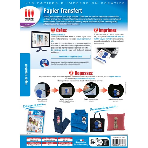 Papier Transfert T-Shirt pour Textiles de Couleur - 6 feuilles de papier A4 Transfert coton foncé