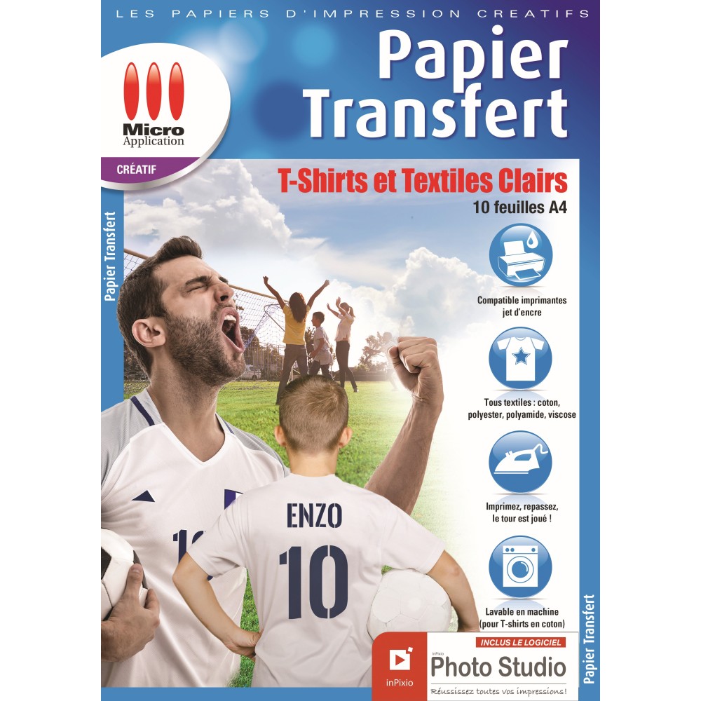 Papier Transfert T-Shirt pour Textiles Clairs - 10 feuilles de papier A4