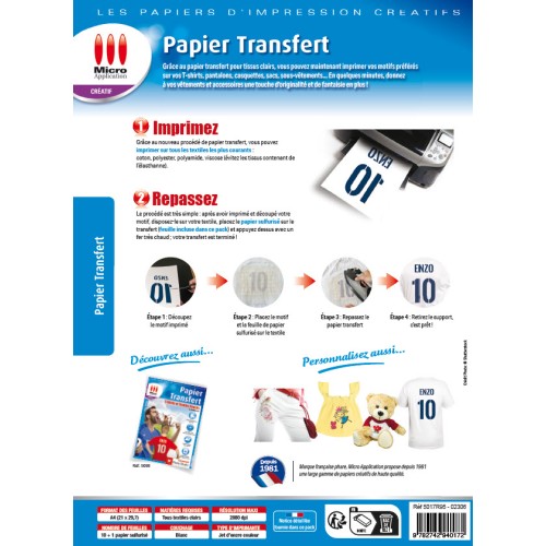 Papier Transfert T-Shirt pour Textiles Clairs - 10 feuilles de papier A4