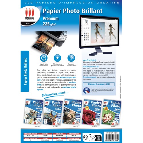 Papier Photo Brillant A4 - Premium - 235 g/m² - 20 Feuilles