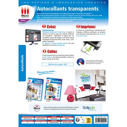 Autocollants Transparents - 8 feuilles A4 transparentes