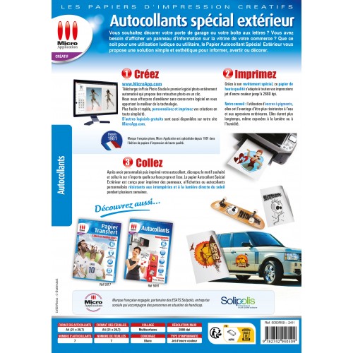 Autocollants Spécial Extérieur - 7 feuilles A4 blanches imperméables