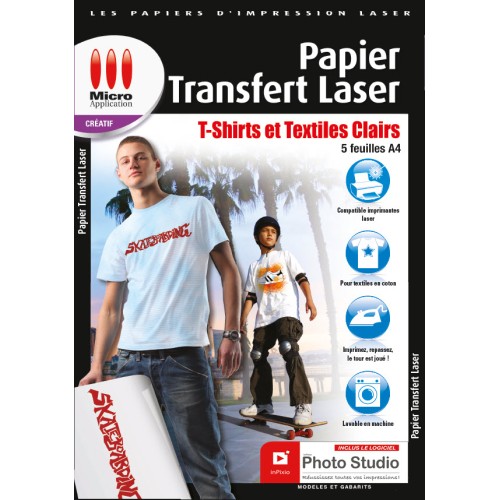 Papier Transfert Laser T-Shirts et Textiles Clairs - 5 feuilles A4