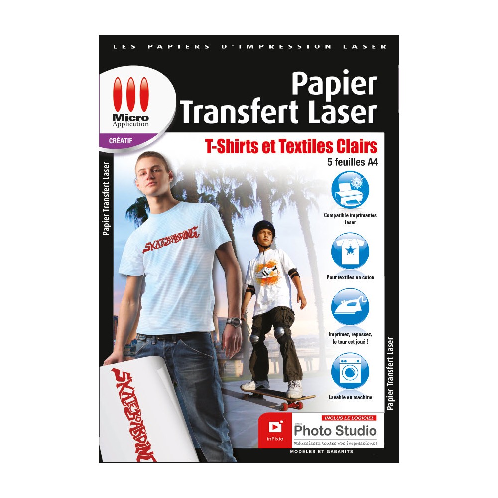 Papier Transfert Laser T-Shirts et Textiles Clairs - 5 feuilles A4
