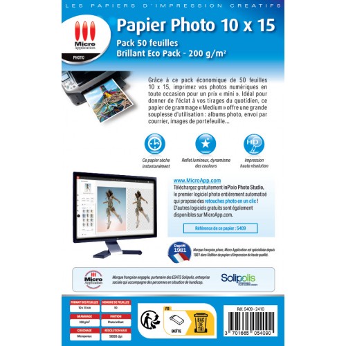 Papier Photo Brillant 10x15 - 200 g/m² - 50 Feuilles