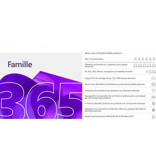 Microsoft 365 Famille - 6 utilisateur - Abonnement 1 an