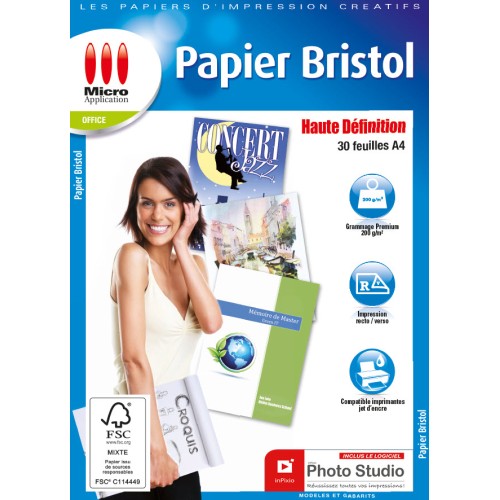 Papier Bristol Haute Définition - 30 feuilles Mates A4 - 200 g/m²