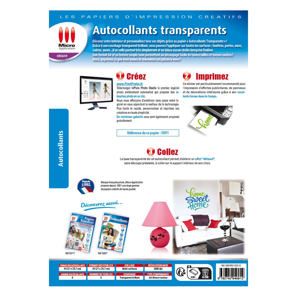 Autocollants Transparents - 8 feuilles A4 transparentes