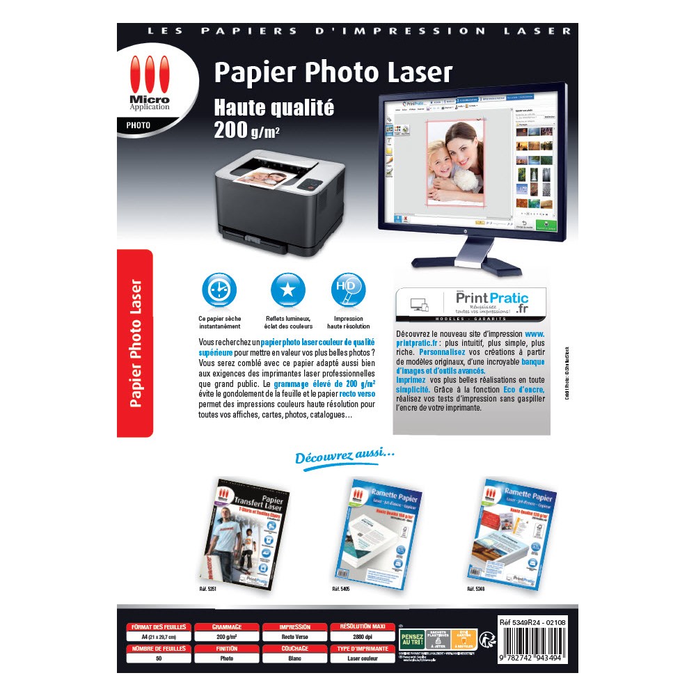 Papier Photo Laser Haute Qualité A4 200 g/m² 50 feuilles