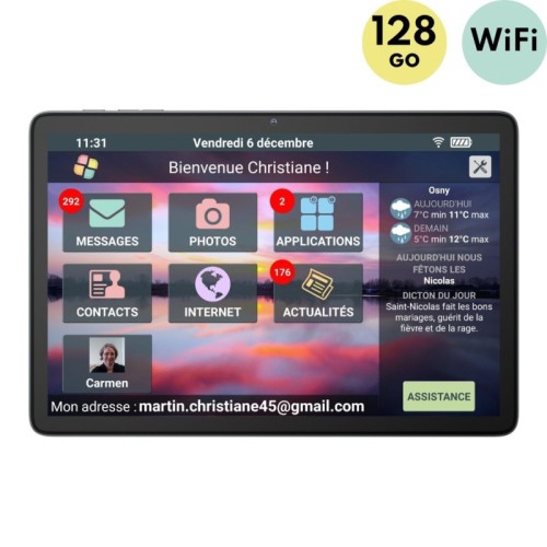 Facilotab Classic – Tablette simplifiée pour seniors – WiFi, 10,1″, 128 Go, Android 14