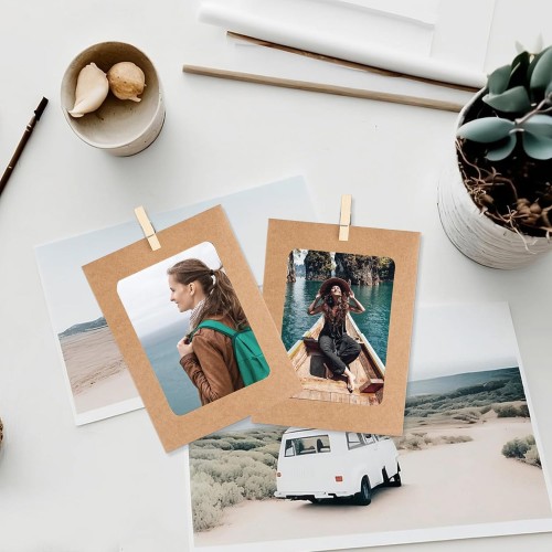 10 Cadres pour Photos 10x15 en Papier Kraft + 10 Pinces en bois + 1 Corde de chanvre pour Décoration Murale