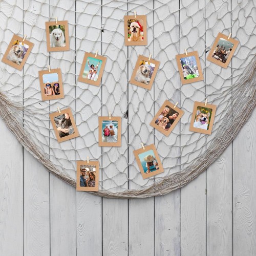 10 Cadres pour Photos 10x15 en Papier Kraft + 10 Pinces en bois + 1 Corde de chanvre pour Décoration Murale