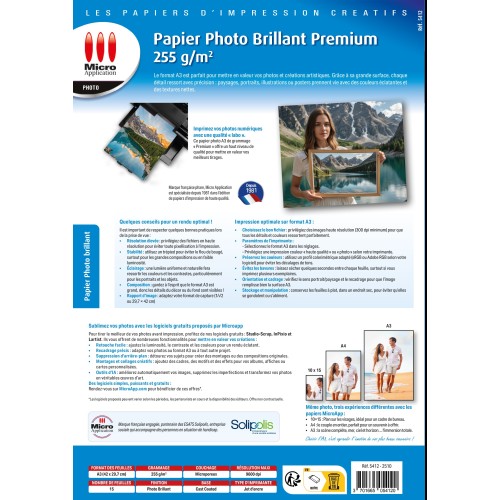 Papier Photo Brillant * Format A3 * - 255 g/m² - 15 Feuilles